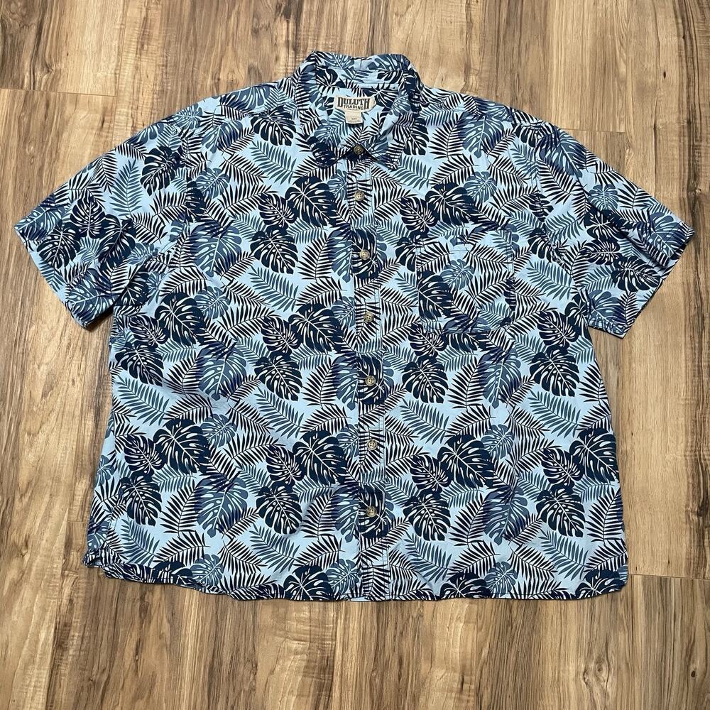 Duluth Trading Short Sleeve Leaf Floral Hawaiian Print Button Shirt Men’s 3XL